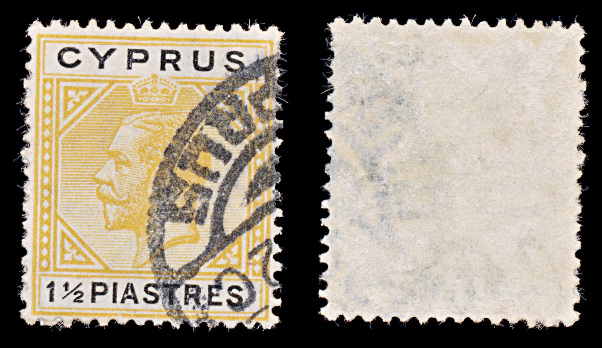 8045: Cyprus SG91 1½pi Black & Yellow 1921 Sc#78 Mi75 Used C£12