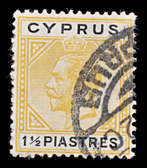 8045: Cyprus SG91 1½pi Black & Yellow 1921 Sc#78 Mi75 Used C£12