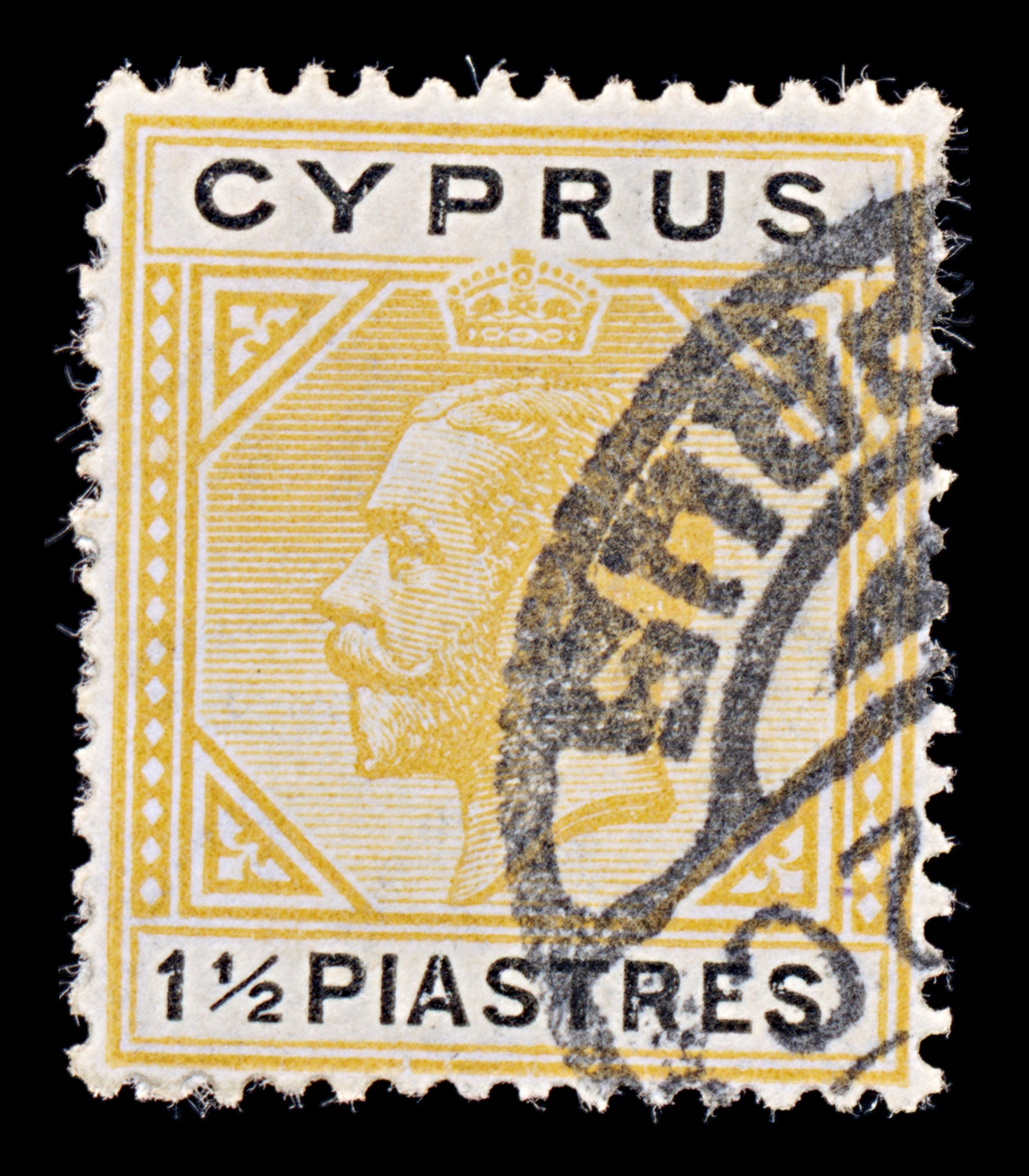 8045: Cyprus SG91 1½pi Black & Yellow 1921 Sc#78 Mi75 Used C£12