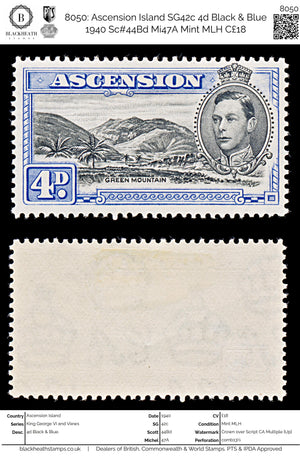 8050: Ascension Island SG42c 4d Black & Blue 1940 Sc#44Bd Mi47A Mint MLH C£18