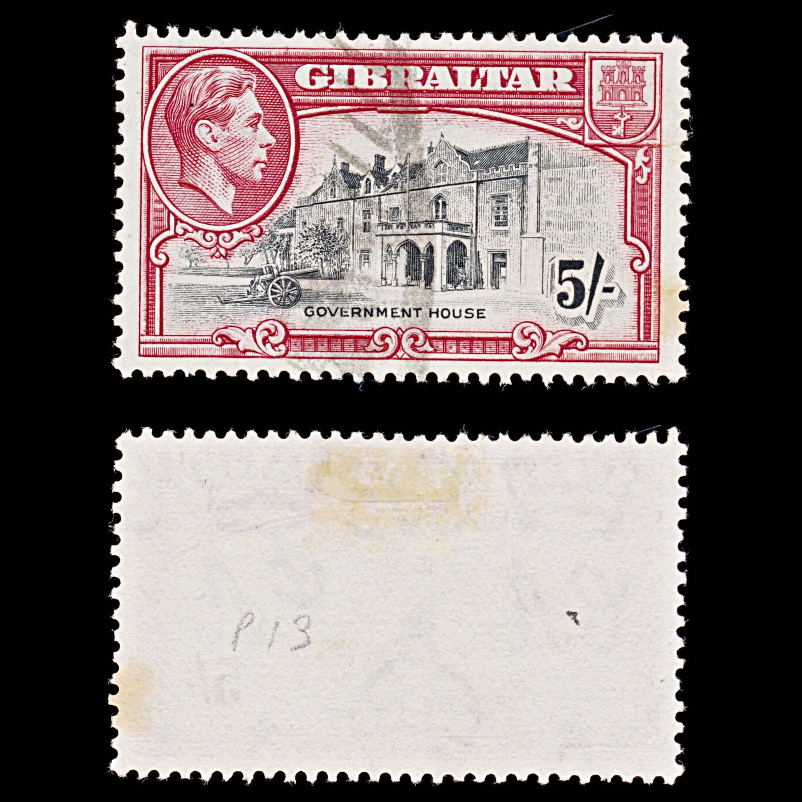 8056: Gibraltar SG129b 5s Black 1944 Sc#116 Mi115D Used C£17