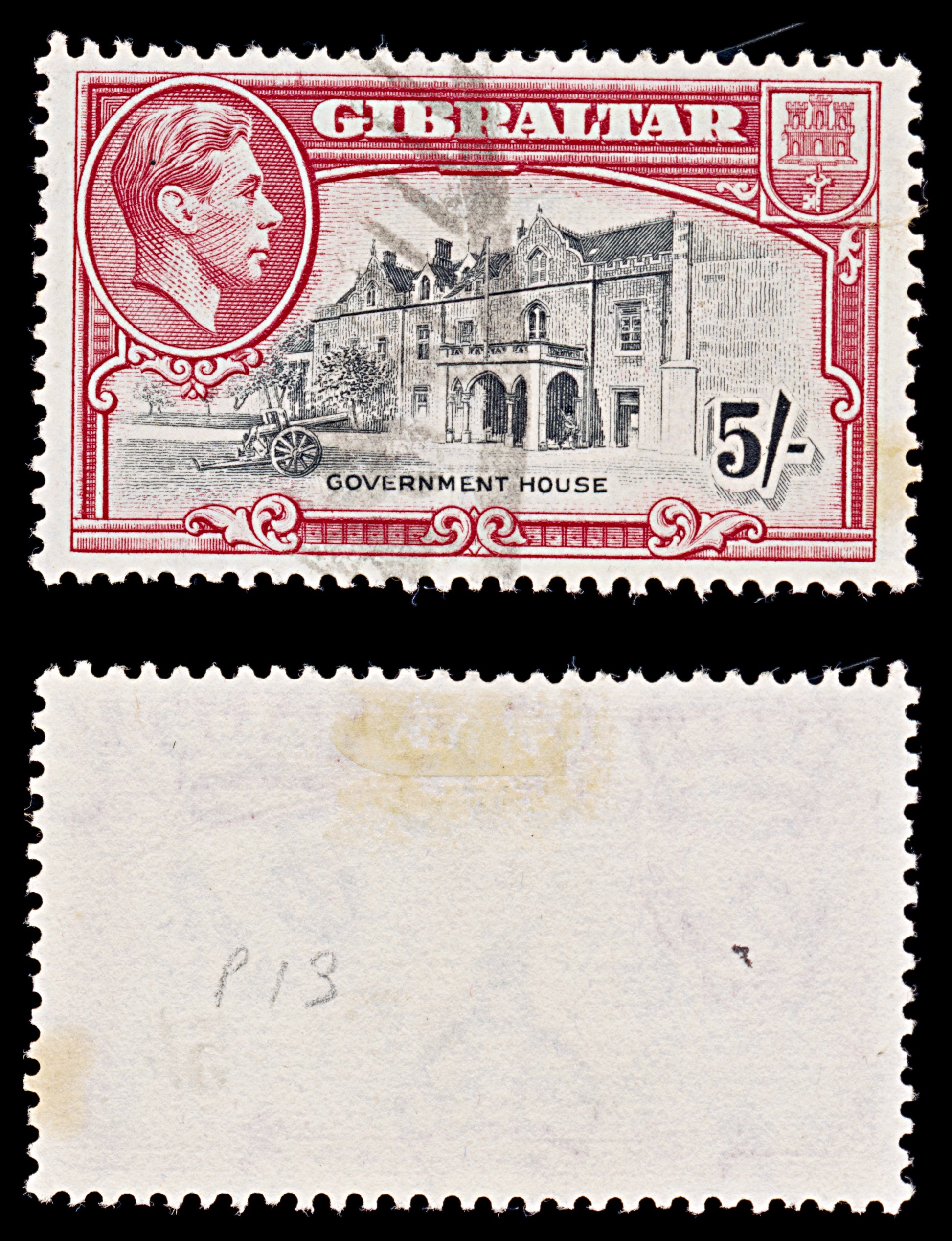 8056: Gibraltar SG129b 5s Black 1944 Sc#116 Mi115D Used C£17