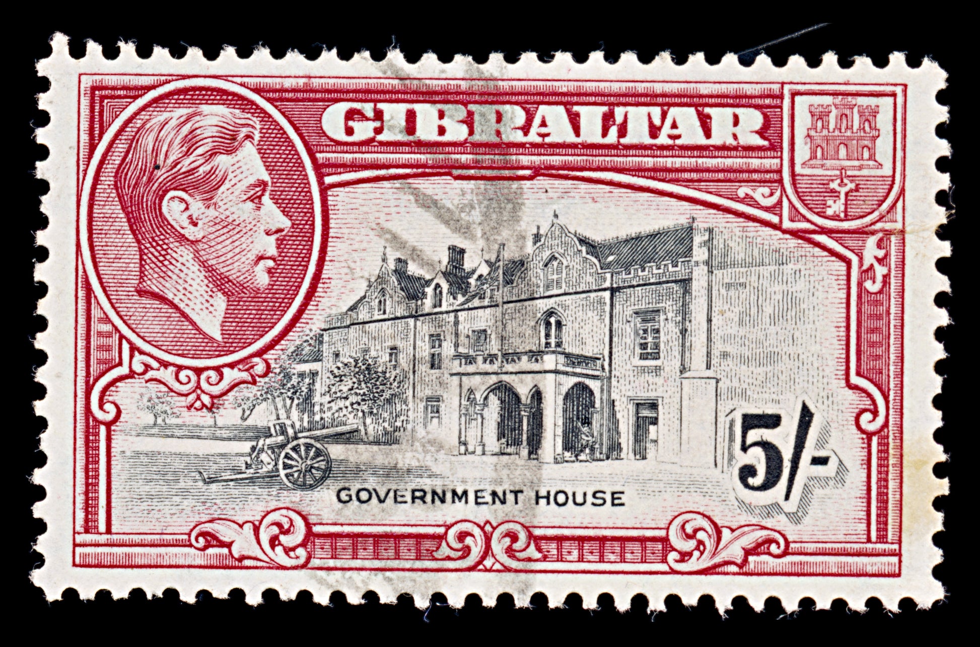 8056: Gibraltar SG129b 5s Black 1944 Sc#116 Mi115D Used C£17