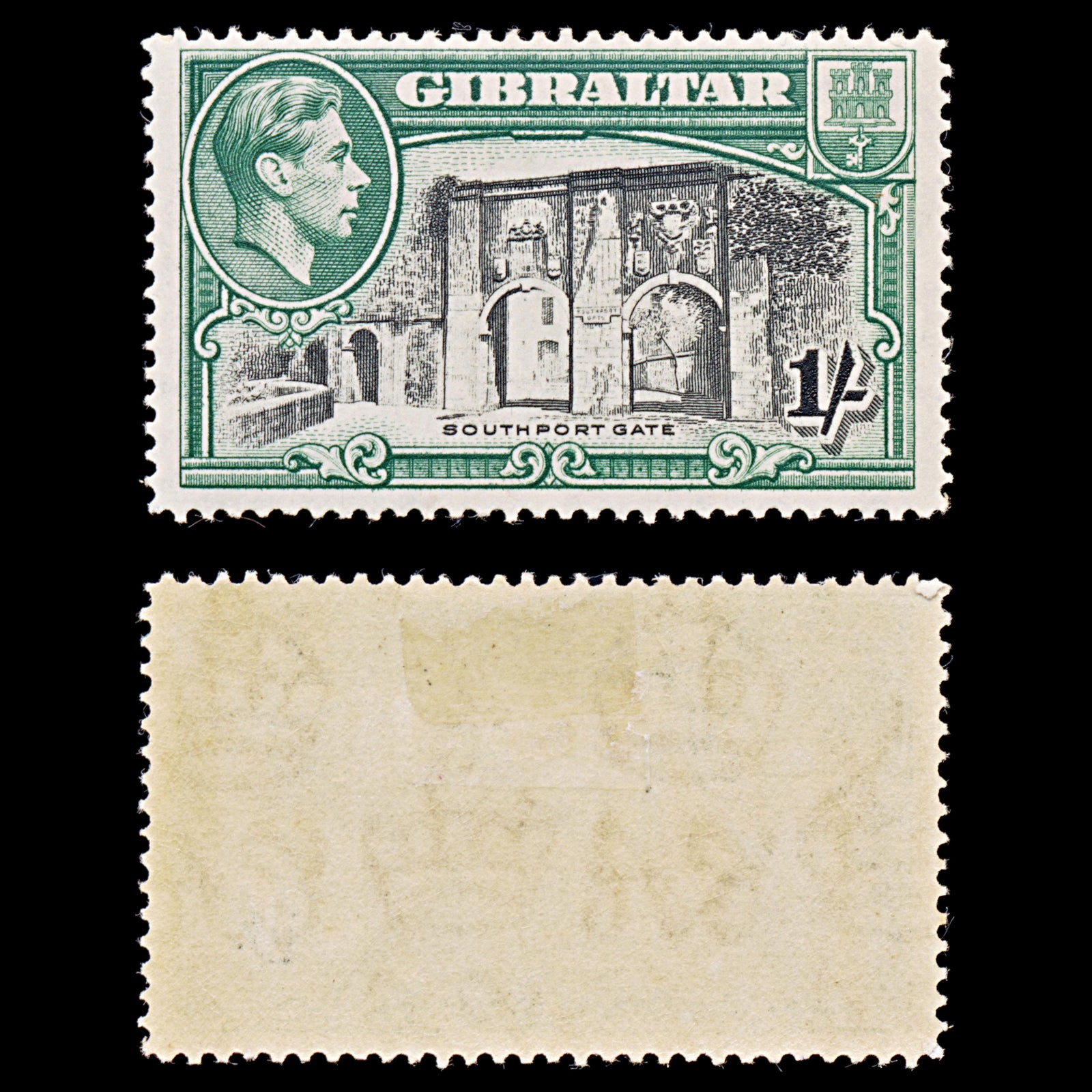 8057: Gibraltar SG127 1s Green & Black 1938 Sc#114a Mi113B Mint MH C£45