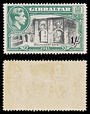 8057: Gibraltar SG127 1s Green & Black 1938 Sc#114a Mi113B Mint MH C£45