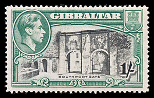 8057: Gibraltar SG127 1s Green & Black 1938 Sc#114a Mi113B Mint MH C£45
