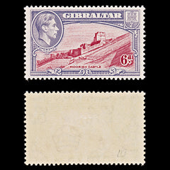 8058: Gibraltar SG126c 6d Grey violet & Scarlet 1942 Sc#113 Mi112D Mint MH C£14, view 1