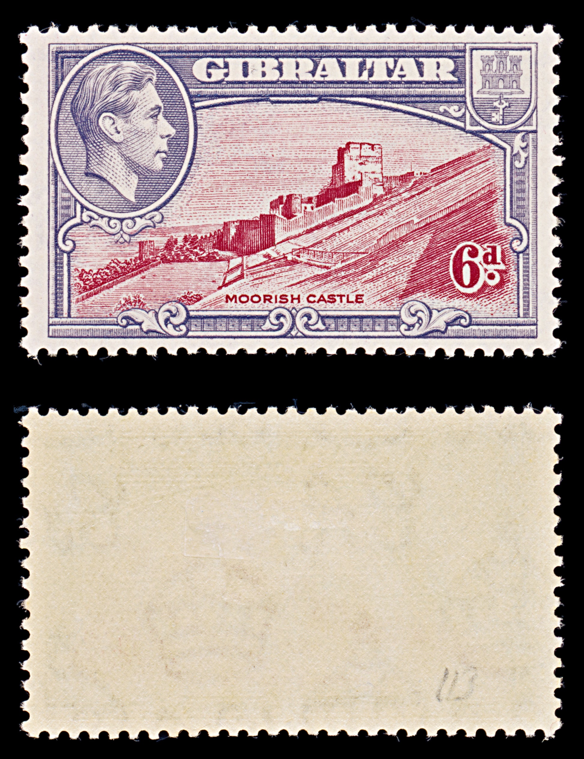 8058: Gibraltar SG126c 6d Grey violet & Scarlet 1942 Sc#113 Mi112D Mint MH C£14