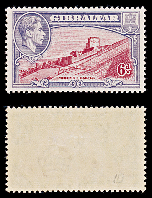 8058: Gibraltar SG126c 6d Grey violet & Scarlet 1942 Sc#113 Mi112D Mint MH C£14