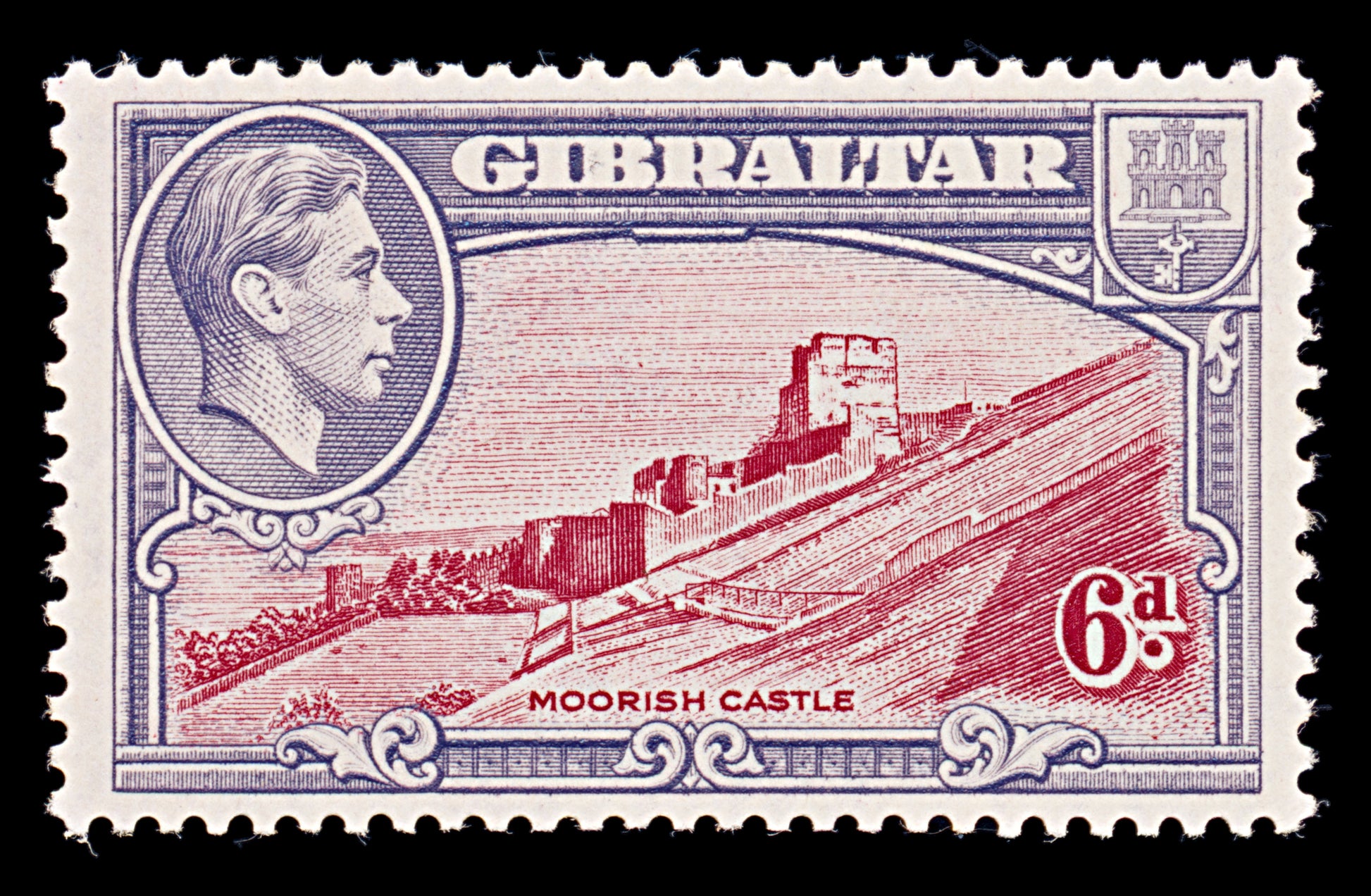 8058: Gibraltar SG126c 6d Grey violet & Scarlet 1942 Sc#113 Mi112D Mint MH C£14