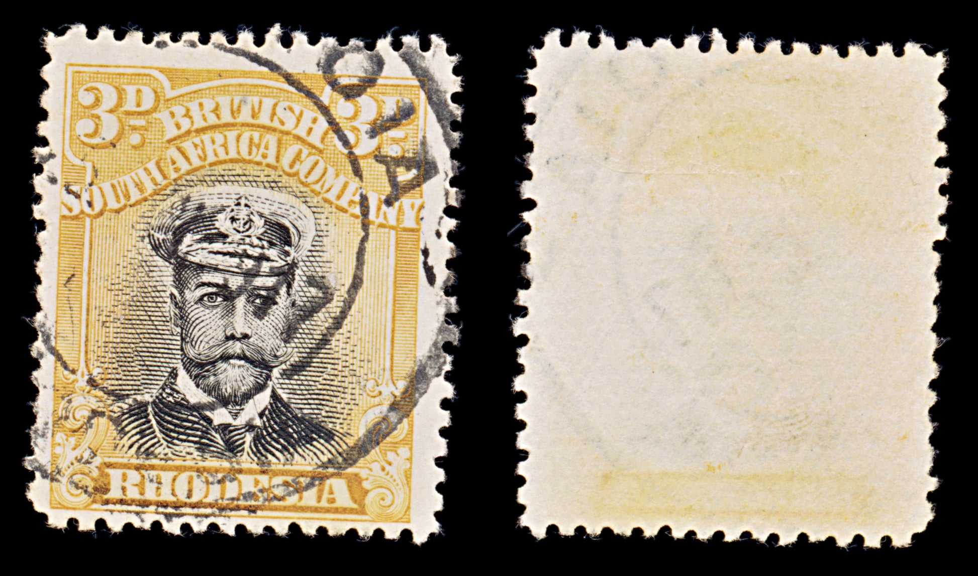 8077: Rhodesia SG221 3d Black & Dark yellow 1913 Used C£15