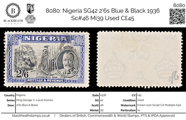 8080: Nigeria SG42 2'6s Blue & Black 1936 Sc#46 Mi39 Used C£45