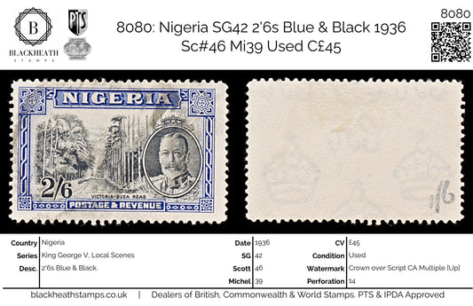 8080: Nigeria SG42 2'6s Blue & Black 1936 Sc#46 Mi39 Used C£45