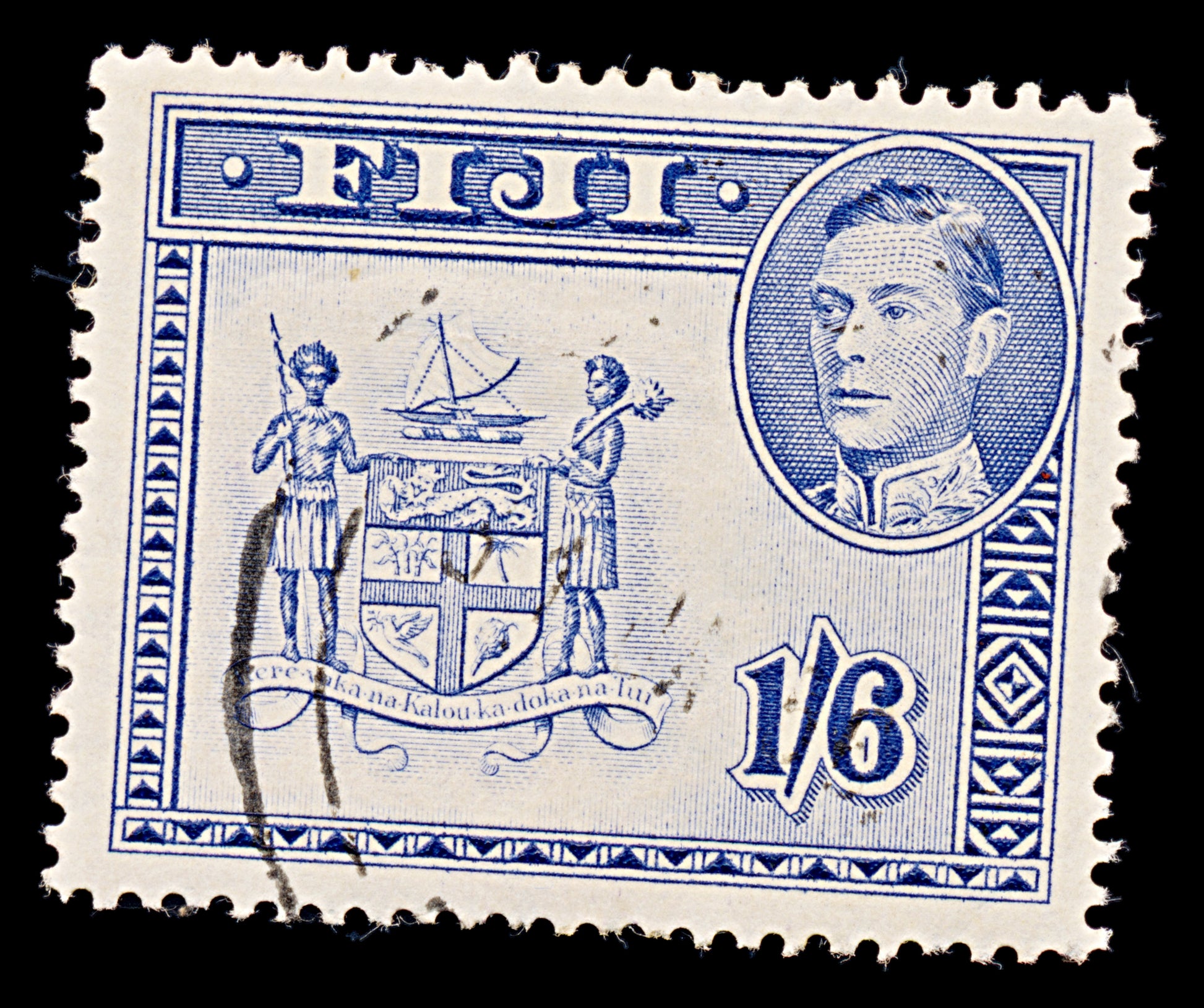8108: Fiji SG263b 1s6d Ultramarine 1955 Sc#128Ab Mi105C Used C£18