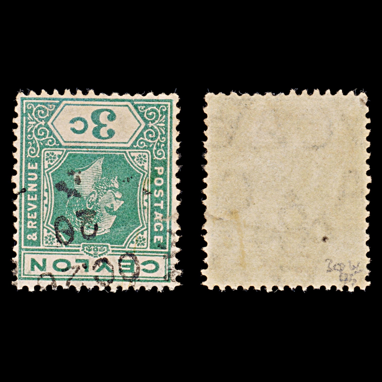 8111: Ceylon SG302 3c Blue green 1919 Sc#202 Mi167b Used C£45