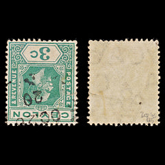 8111: Ceylon SG302 3c Blue green 1919 Sc#202 Mi167b Used C£45, view 1