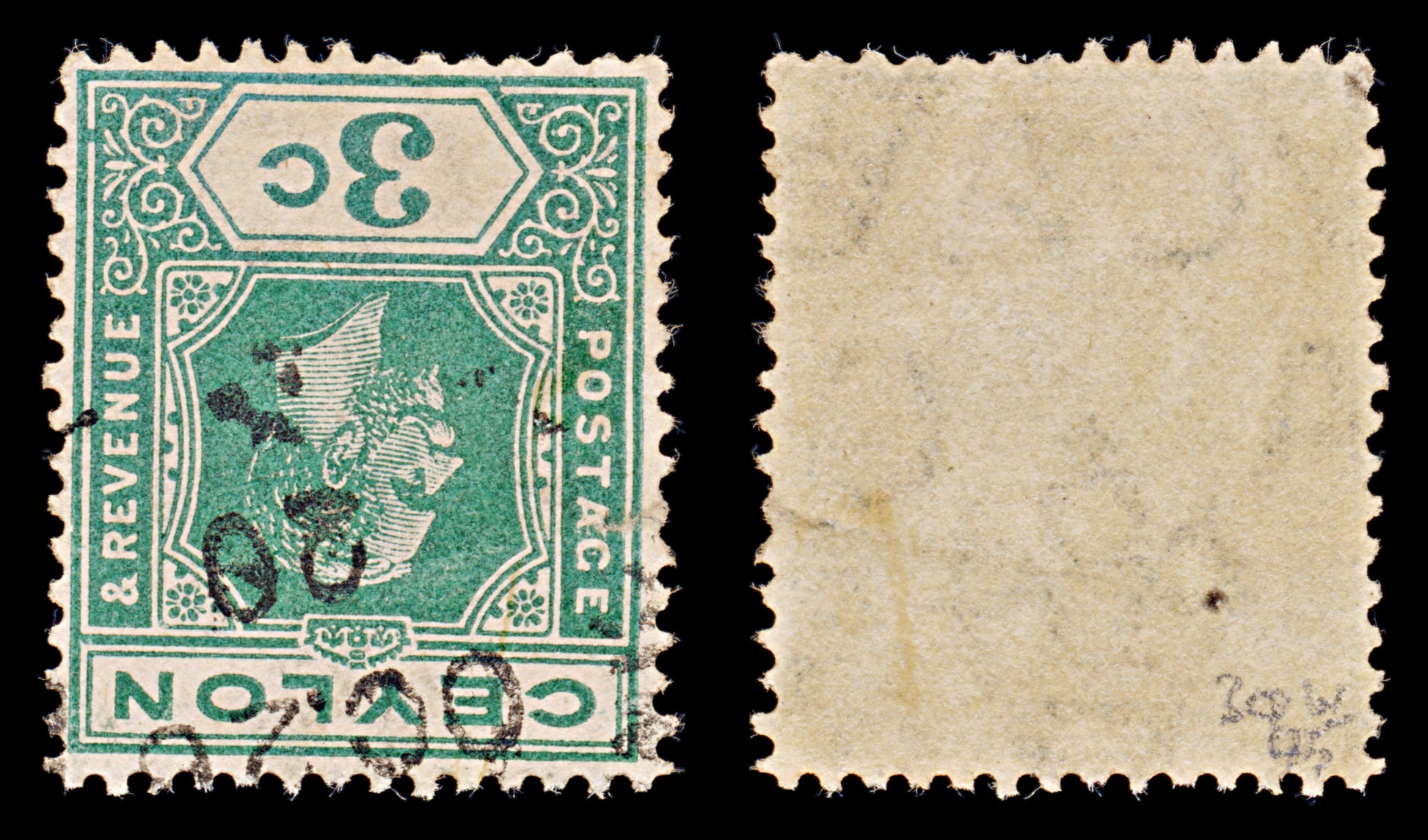 8111: Ceylon SG302 3c Blue green 1919 Sc#202 Mi167b Used C£45
