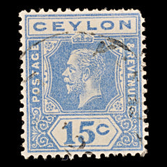 8113: Ceylon SG348 15c Blue 1922 Sc#235 Mi195 Used C£15, view 3