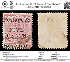 8116: Ceylon SG178 Overprint Flaw above 