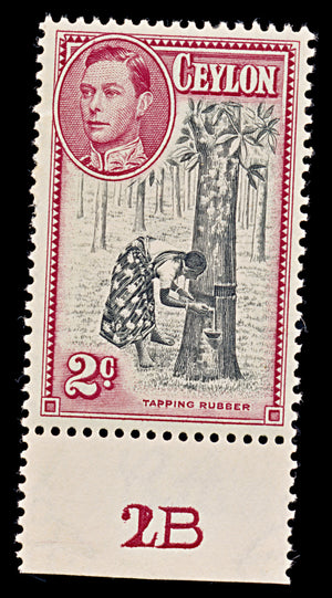 8117: Ceylon SG386a 2c Black & Carmine 1938 Sc#278a Mi230C Mint MH C£120