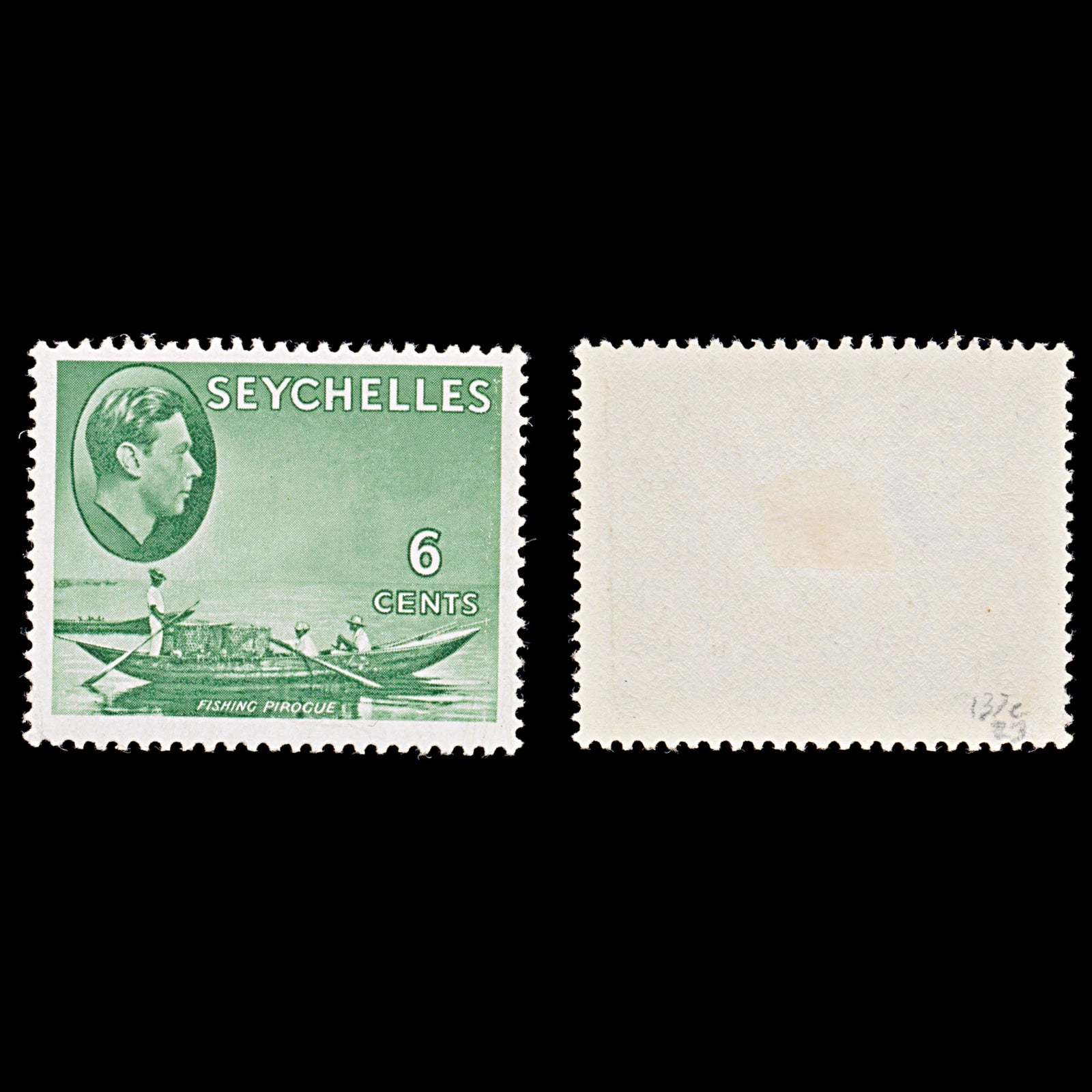 8128: Seychelles SG137c 6c Green 1949 Sc#129a Mint MLH C£23
