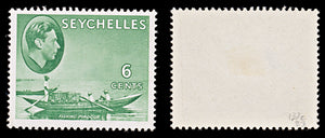 8128: Seychelles SG137c 6c Green 1949 Sc#129a Mint MLH C£23