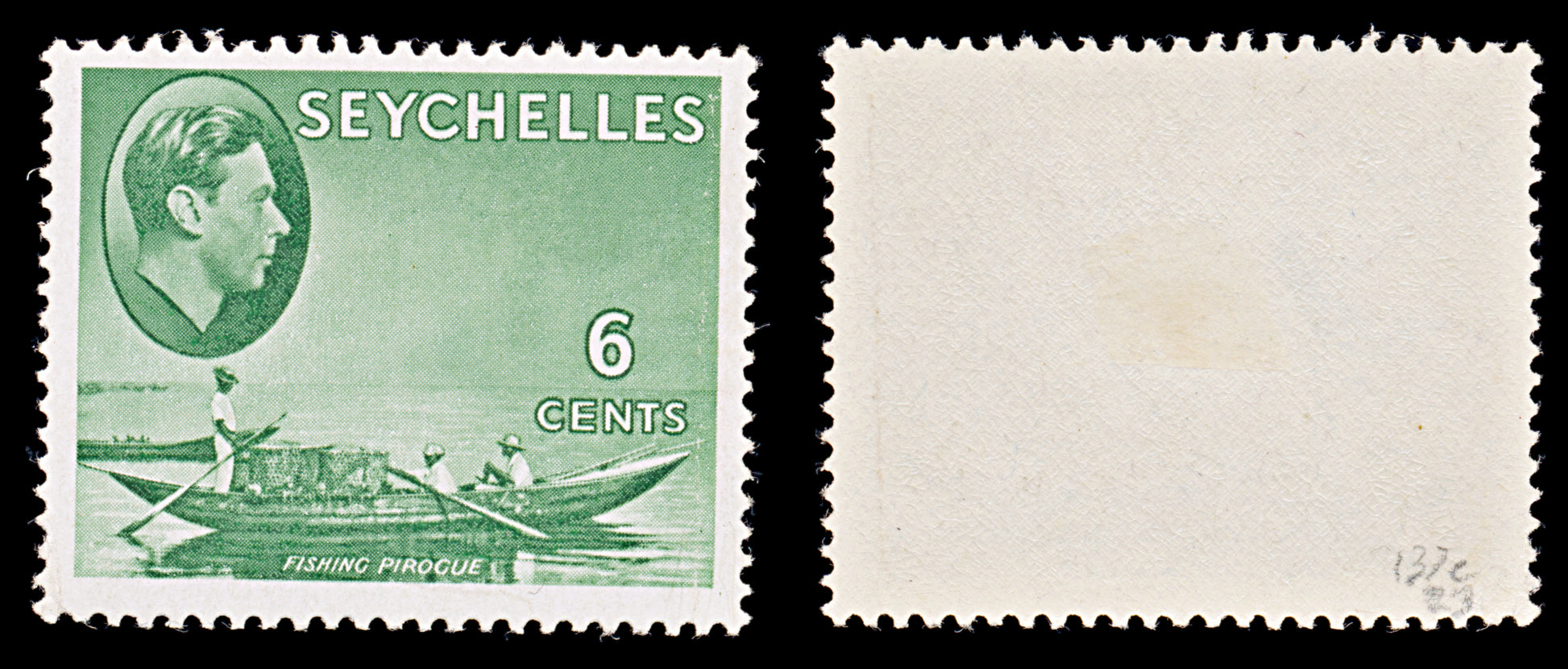 8128: Seychelles SG137c 6c Green 1949 Sc#129a Mint MLH C£23