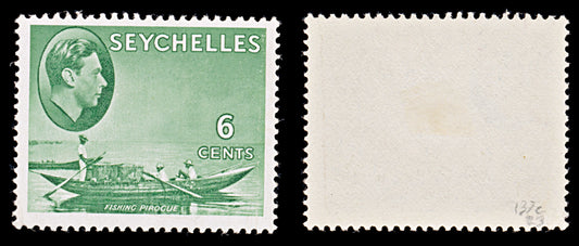 8128: Seychelles SG137c 6c Green 1949 Sc#129a Mint MLH C£23