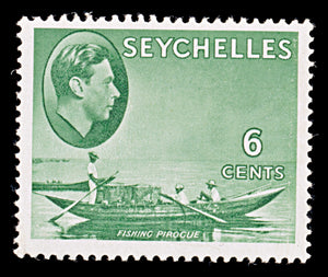 8128: Seychelles SG137c 6c Green 1949 Sc#129a Mint MLH C£23