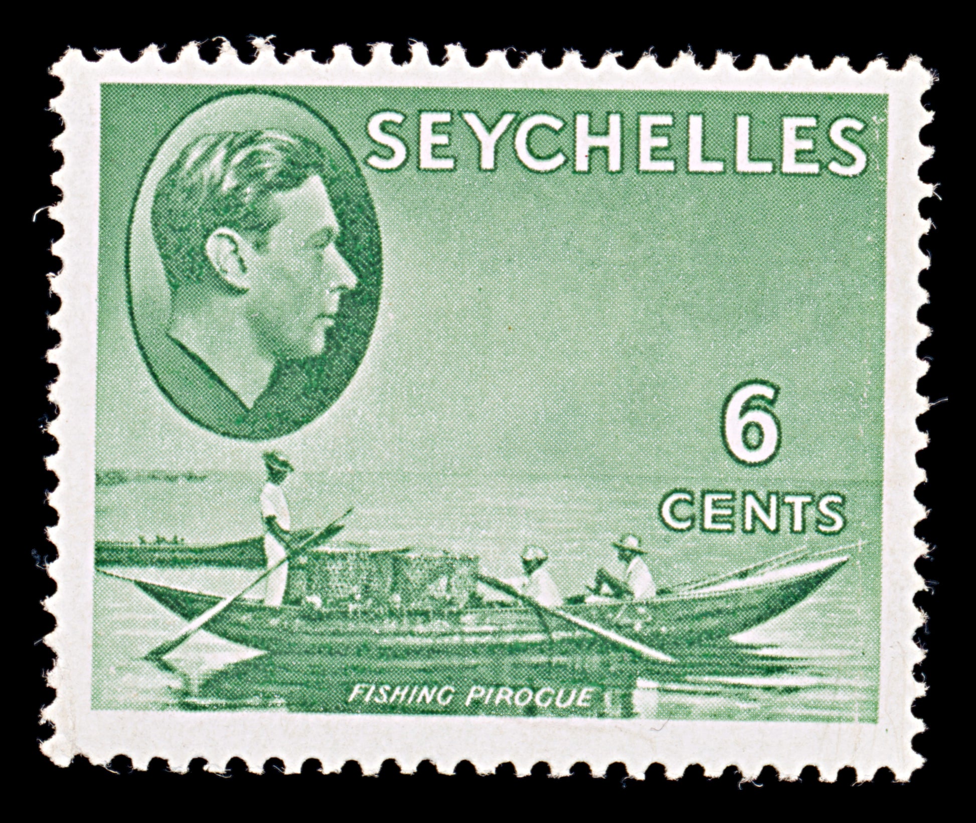 8128: Seychelles SG137c 6c Green 1949 Sc#129a Mint MLH C£23