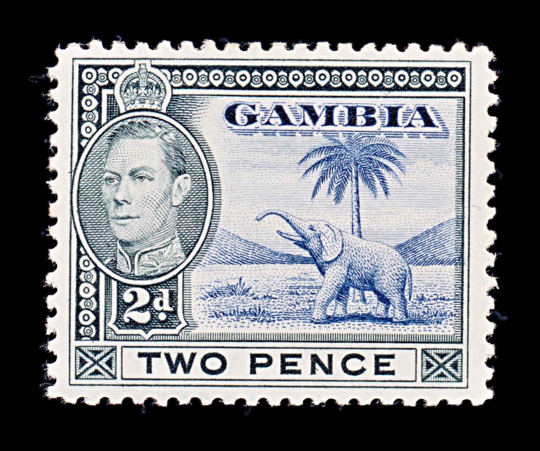 8131: Gambia SG153 2d Blue & Black 1938 Sc#135 Mi127 Mint MH C£15
