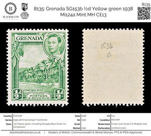 8135: Grenada SG153b ½d Yellow green 1938 Mi124a Mint MH C£13