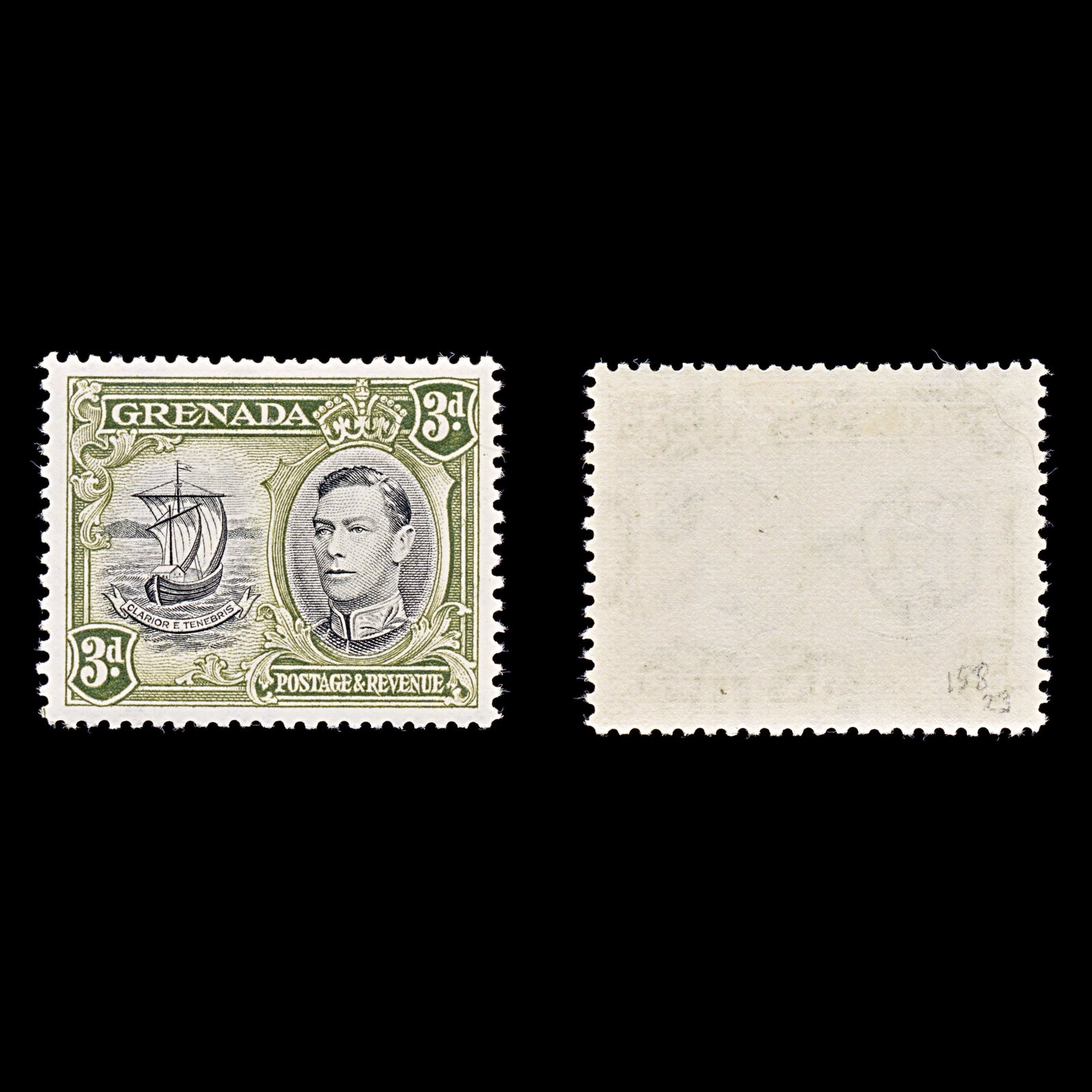 8136: Grenada SG158 3d Black & Olive green 1938 Sc#137 Mi129aA Mint MLH C£23