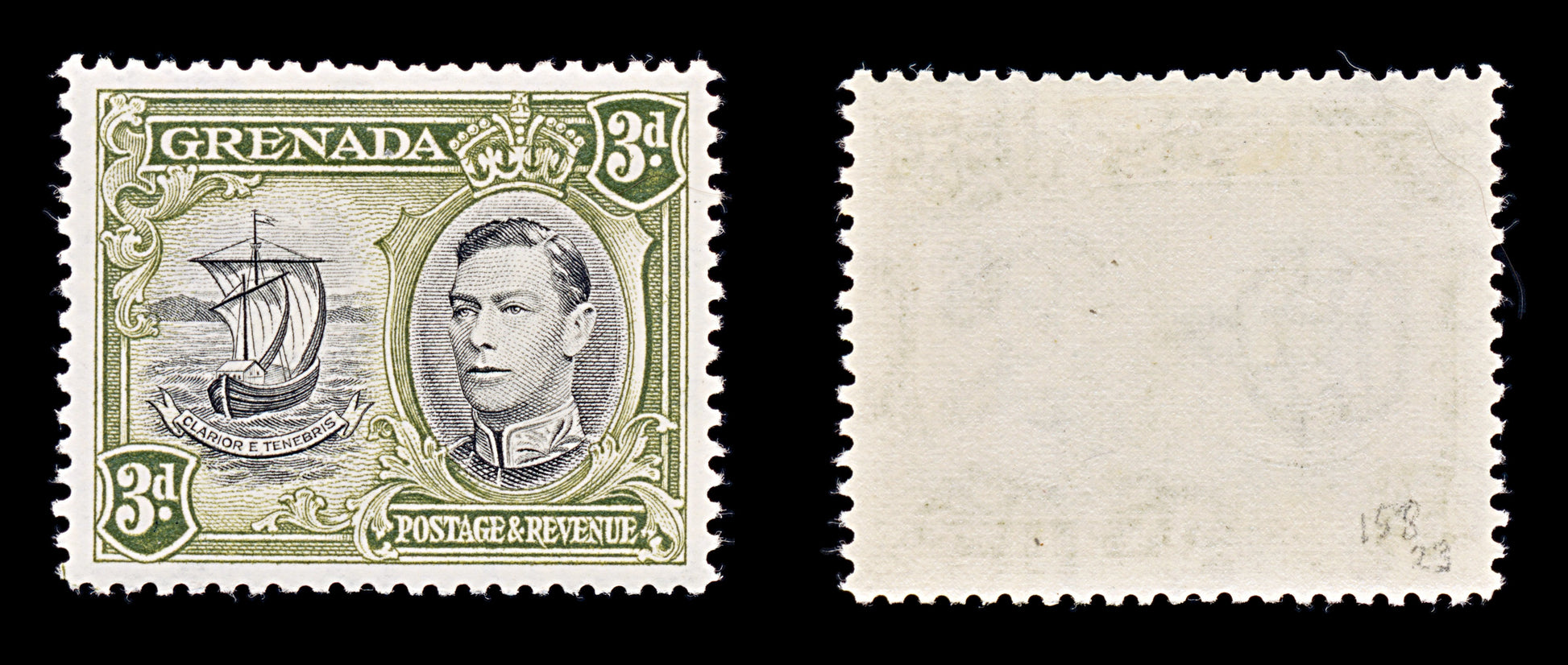 8136: Grenada SG158 3d Black & Olive green 1938 Sc#137 Mi129aA Mint MLH C£23