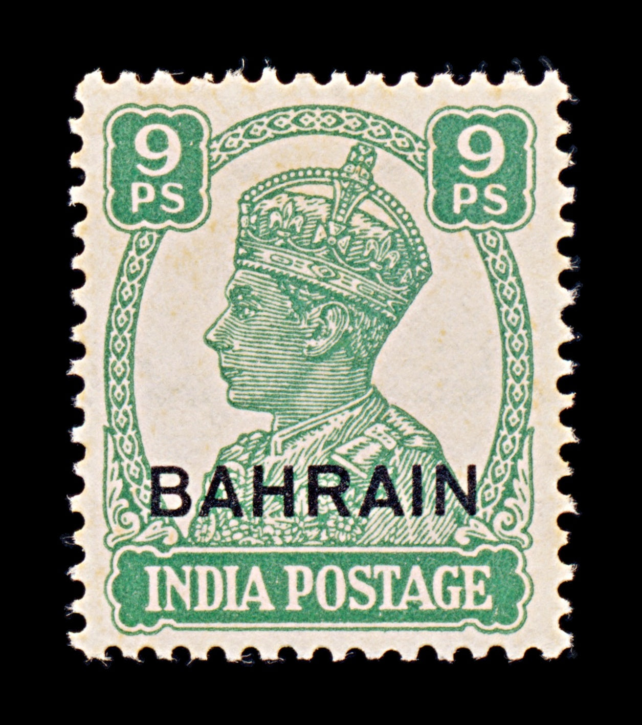 8145: Bahrain SG40 9pi Green 1943 Sc#40 Mi38 Mint MNH C£18