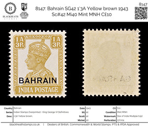 8147: Bahrain SG42 1'3A Yellow brown 1943 Sc#42 Mi40 Mint MNH C£10