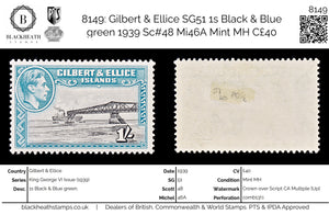 8149: Gilbert & Ellice SG51 1s Black & Blue green 1939 Sc#48 Mi46A Mint MH C£40