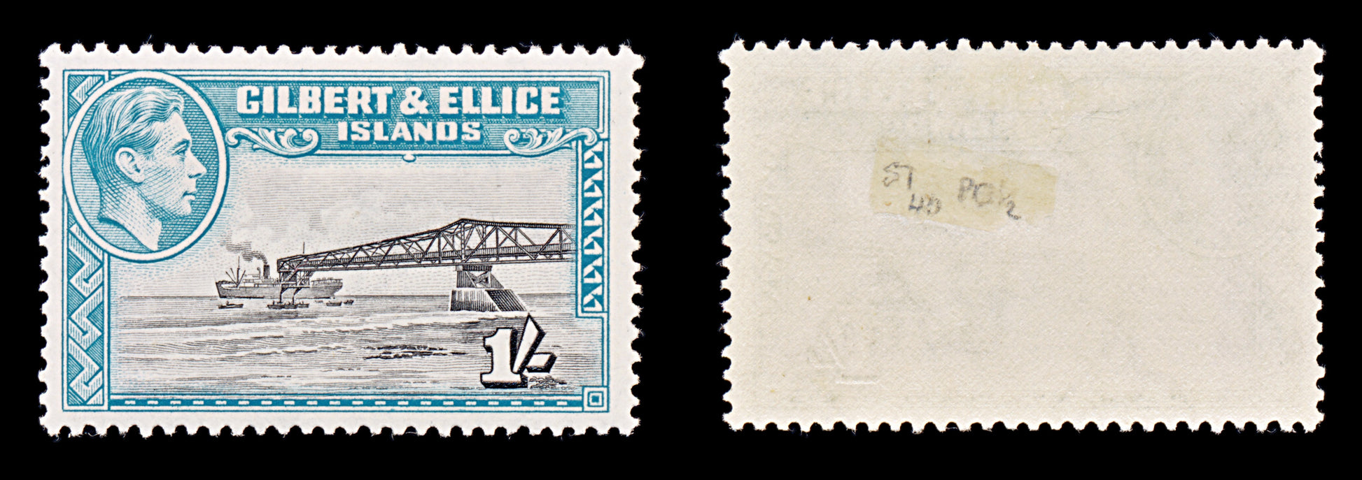 8149: Gilbert & Ellice SG51 1s Black & Blue green 1939 Sc#48 Mi46A Mint MH C£40