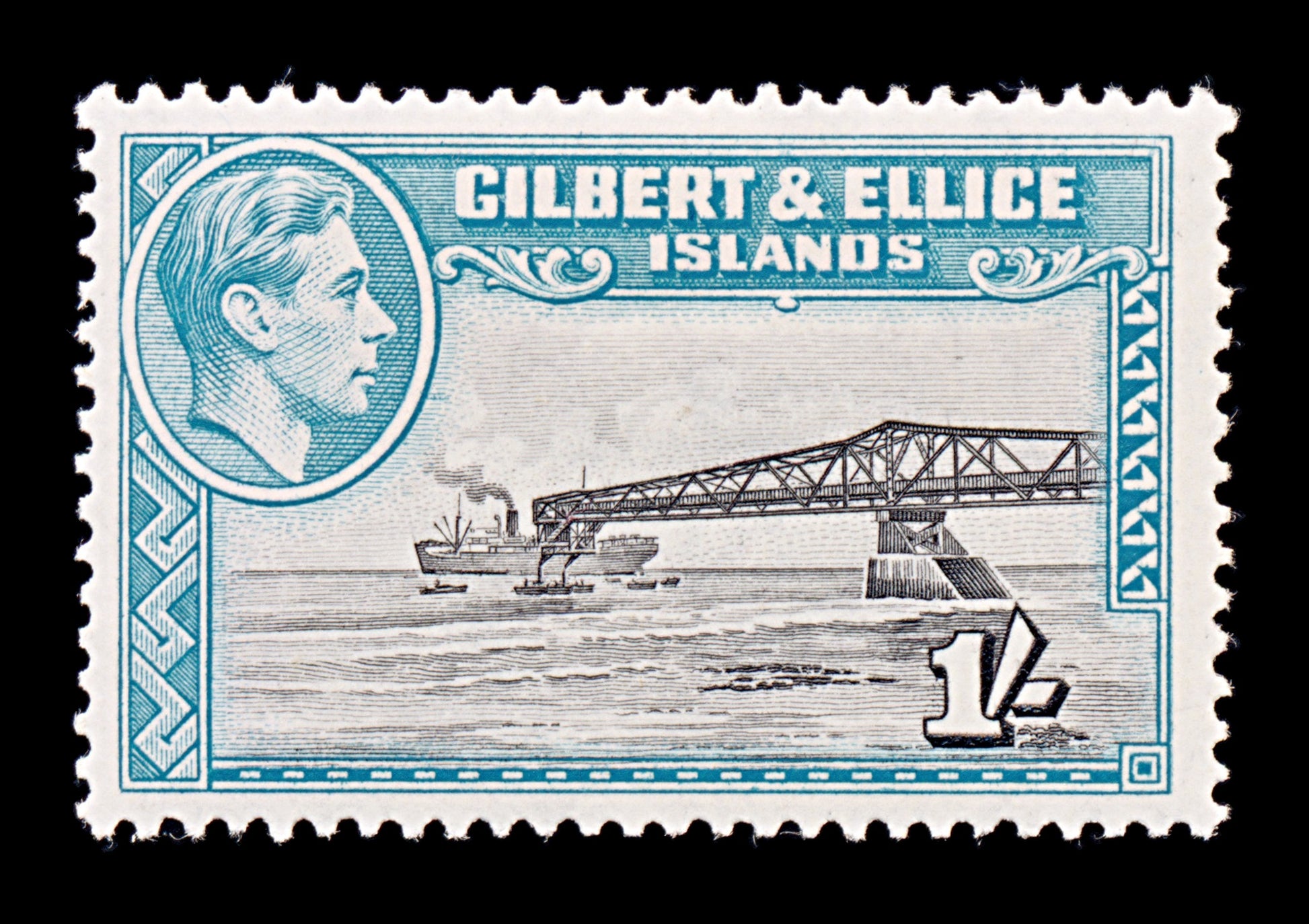 8149: Gilbert & Ellice SG51 1s Black & Blue green 1939 Sc#48 Mi46A Mint MH C£40