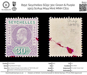 8152: Seychelles SG52 30c Green & Purple 1903 Sc#44 Mi44 Mint MNH C£11