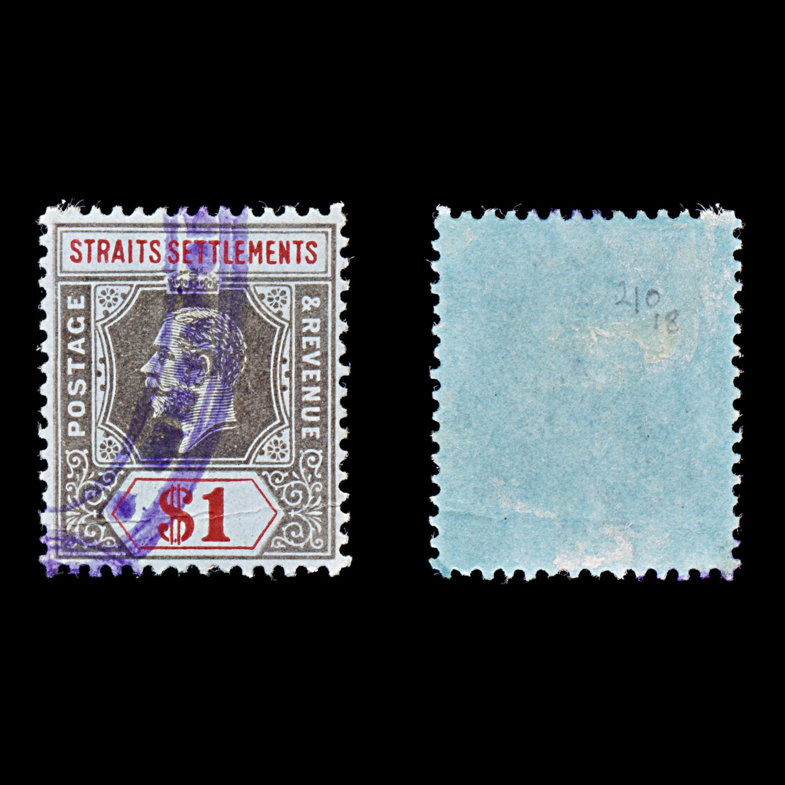 8166: Straits Settlements SG210 1$ Red & Black 1914 Sc#165 Mi149 Used C£18