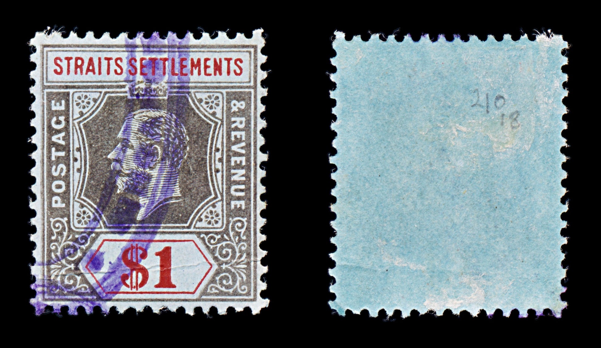 8166: Straits Settlements SG210 1$ Red & Black 1914 Sc#165 Mi149 Used C£18