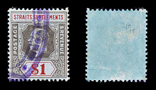 8166: Straits Settlements SG210 1$ Red & Black 1914 Sc#165 Mi149 Used C£18