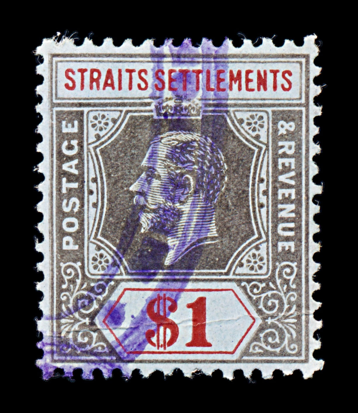 8166: Straits Settlements SG210 1$ Red & Black 1914 Sc#165 Mi149 Used C£18