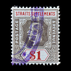 8166: Straits Settlements SG210 1$ Red & Black 1914 Sc#165 Mi149 Used C£18, view 3