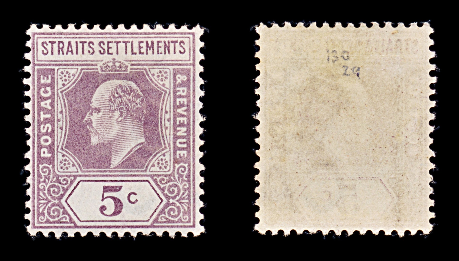 8168: Straits Settlements SG130 5c Dull purple 1906 Mint MVLH C£29