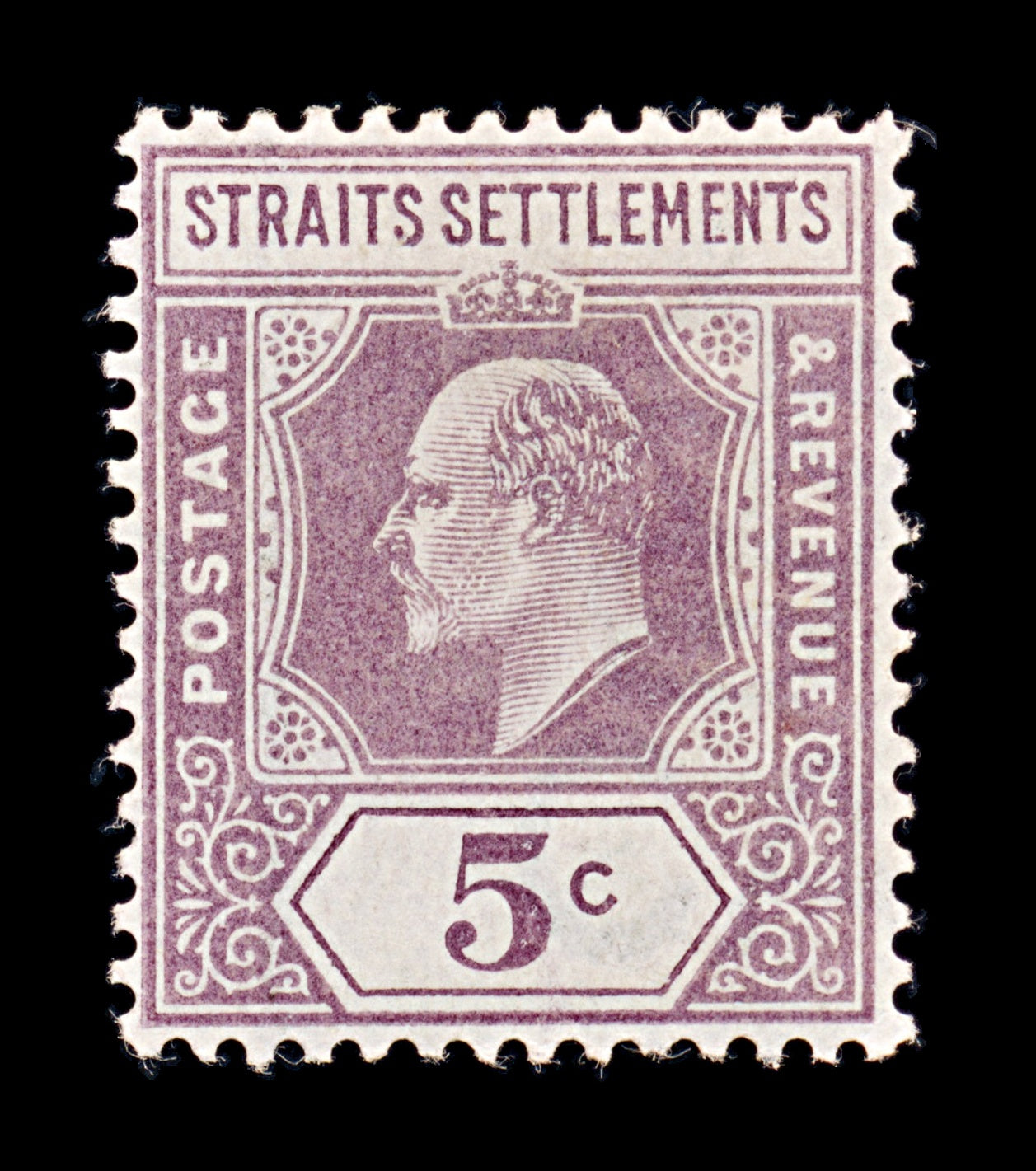 8168: Straits Settlements SG130 5c Dull purple 1906 Mint MVLH C£29