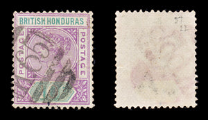 8184: British Honduras SG57 10c Green & Mauve 1895 Sc#43 Mi36 Used C£22