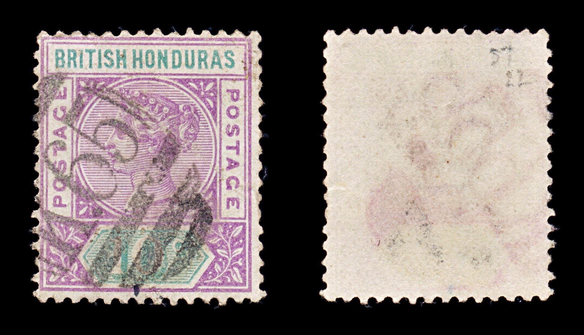8184: British Honduras SG57 10c Green & Mauve 1895 Sc#43 Mi36 Used C£22