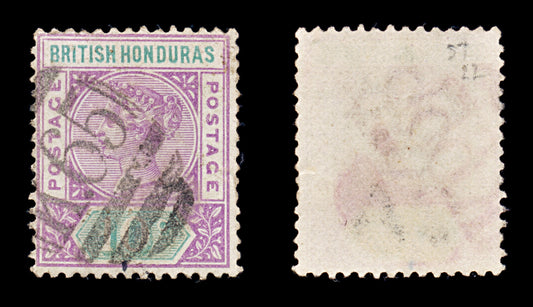 8184: British Honduras SG57 10c Green & Mauve 1895 Sc#43 Mi36 Used C£22